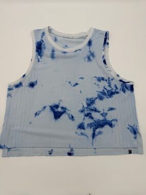 Lululemon Train To Be Tank Tie Dye Blue Mesh Cropped Athletic Workout Top Size 8